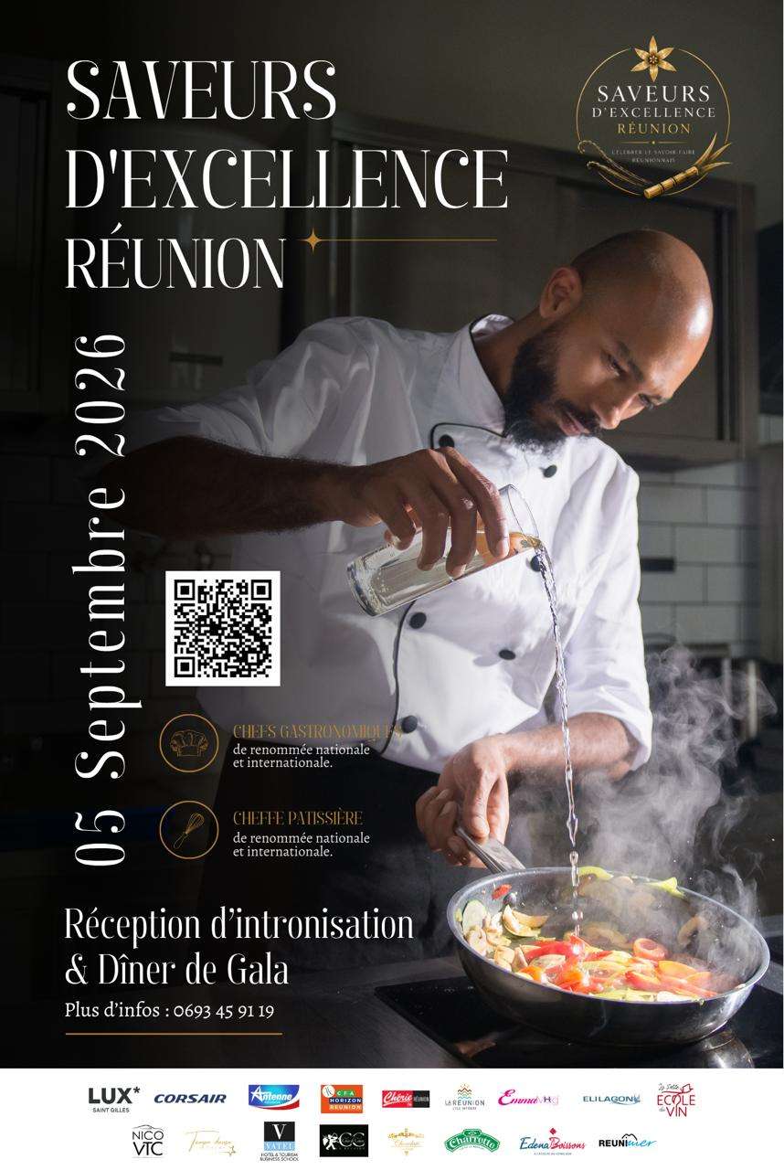 Nico VTC Sponsor Saveurs d'Excellence Réunion 2026 — Dîner de Gala Affiche Saveurs d'Excellence Réunion 2026 dîner de gala — Nico VTC sponsor transport officiel événement gastronomique