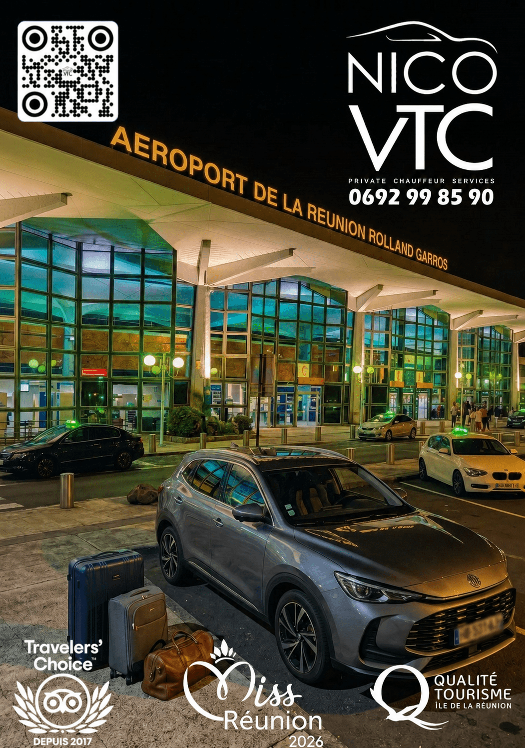 Nico vtc vous propose un service de transfert privé vers et depuis l'aéroport Roland Garros de la Réunion